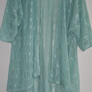 Teal Lace Kimono Cardigan - Medium